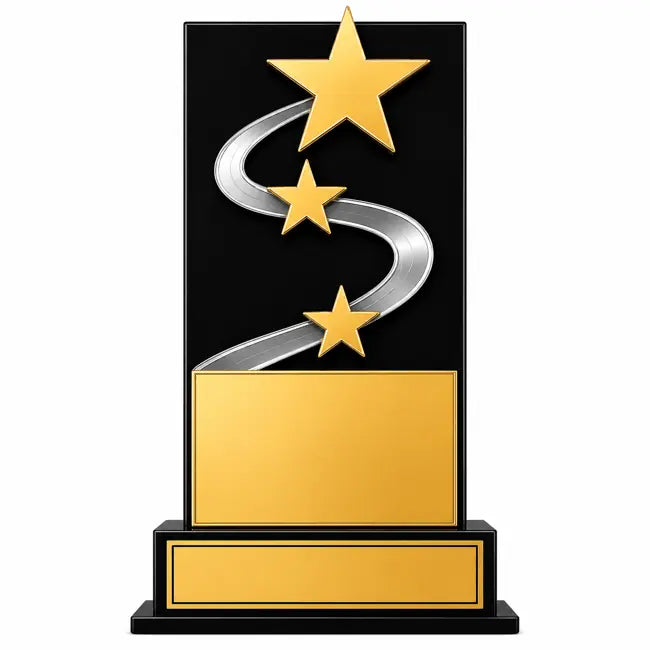 Gold star award on black base